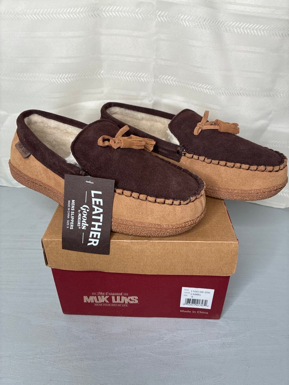 Muk Luks Talan Slippers Camel Genuine Leather Mens Size 9